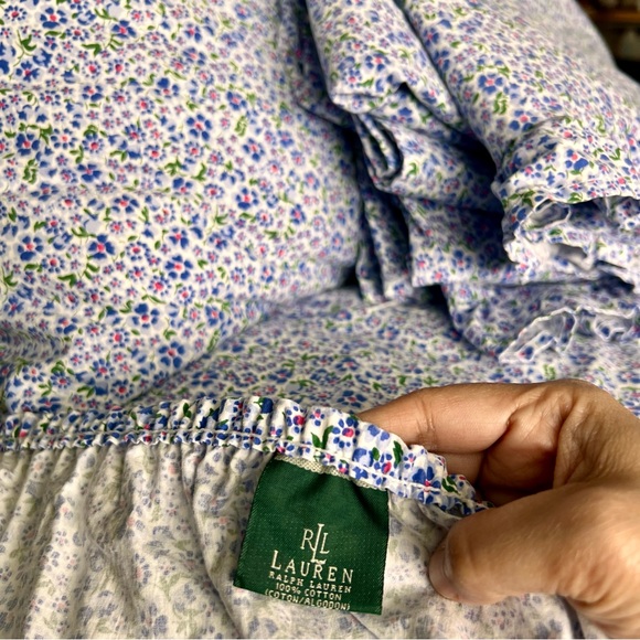 Ralph Lauren Elizabeth Street Micro Floral Blue 100% Cotton KING SHEET SET RARE